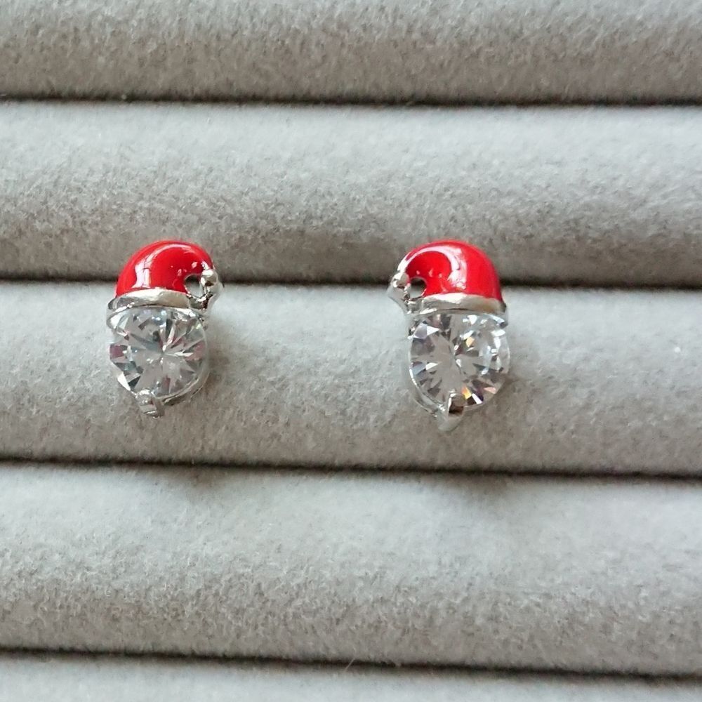 Cute Christmas Hat Cubic Zirconia Stud Earrings - Silver tone